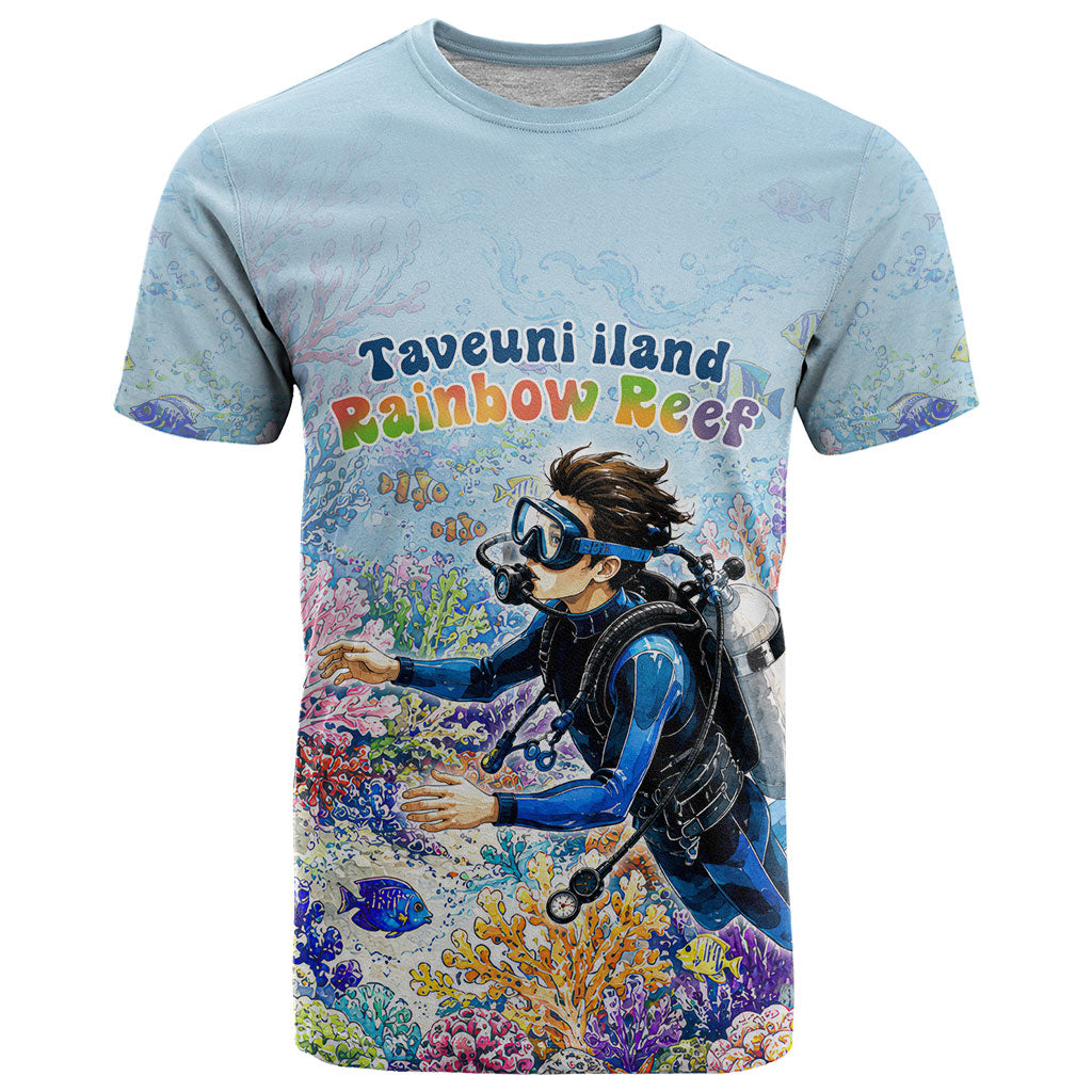 Fiji Taveuni Rainbow Reef T Shirt Scuba Diver Vibrant Undersea Coral Garden Watercolor TS04 Blue - Polynesian Pride
