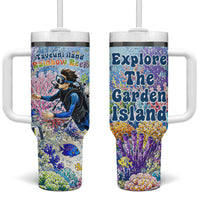 Fiji Taveuni Rainbow Reef Tumbler With Handle Scuba Diver Vibrant Undersea Coral Garden Watercolor TS04 One Size: 40 oz Blue - Polynesian Pride