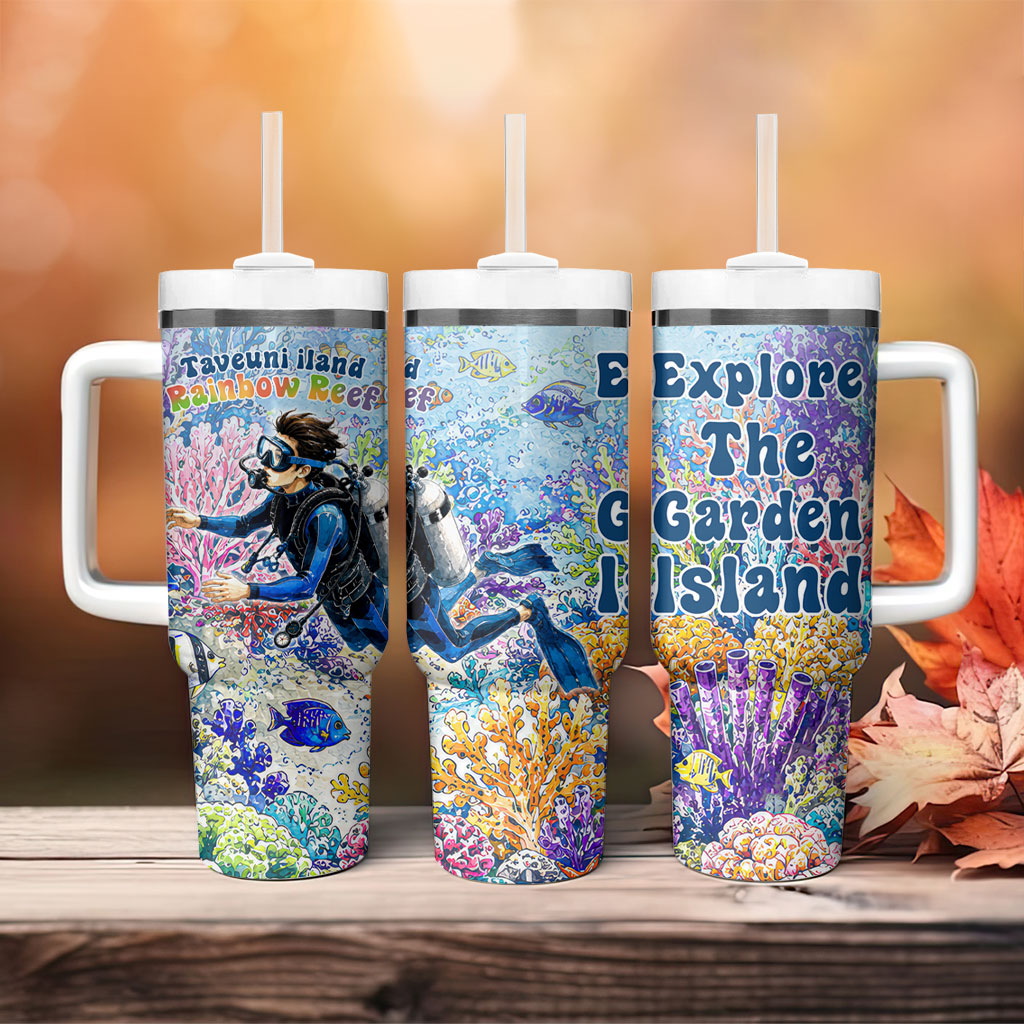 Fiji Taveuni Rainbow Reef Tumbler With Handle Scuba Diver Vibrant Undersea Coral Garden Watercolor TS04 - Polynesian Pride