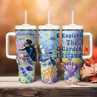 Fiji Taveuni Rainbow Reef Tumbler With Handle Scuba Diver Vibrant Undersea Coral Garden Watercolor TS04 - Polynesian Pride