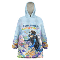 Fiji Taveuni Rainbow Reef Wearable Blanket Hoodie Scuba Diver Vibrant Undersea Coral Garden Watercolor TS04 One Size Blue - Polynesian Pride