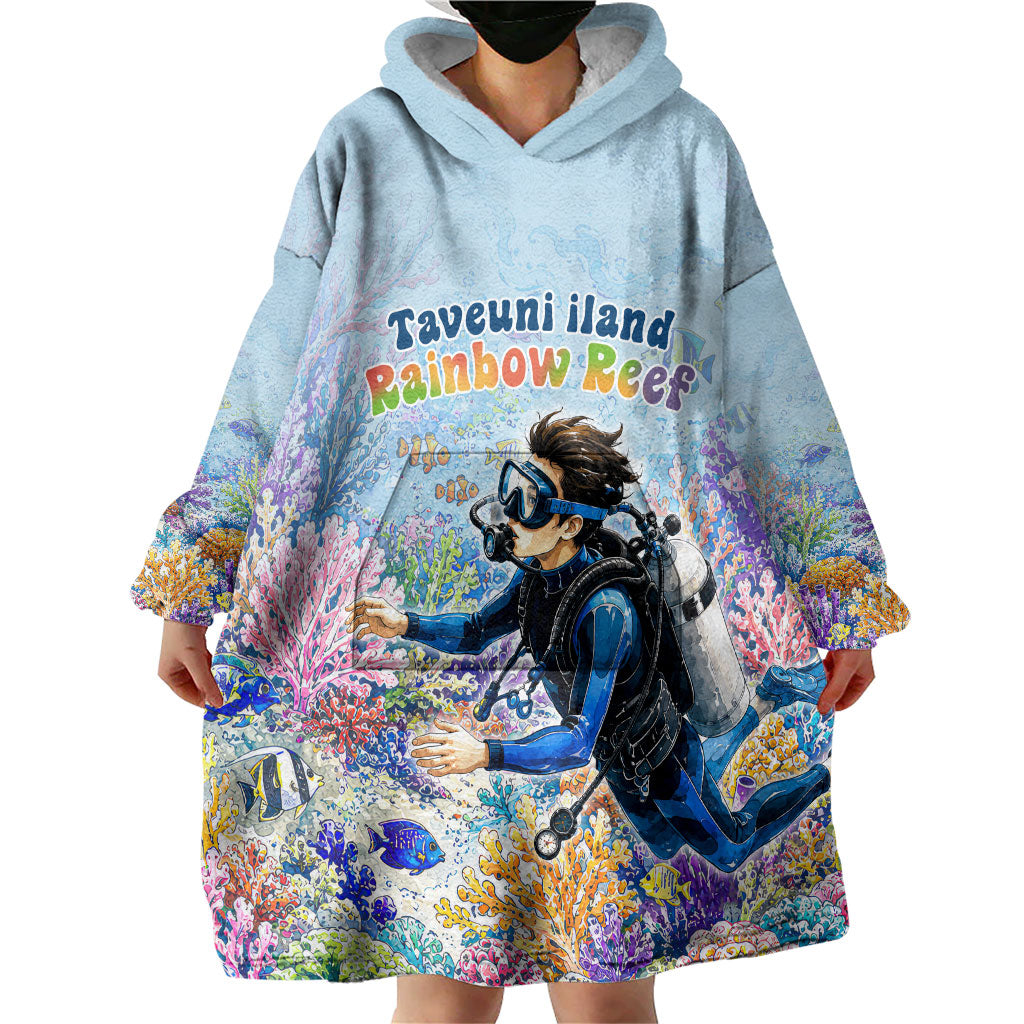 Fiji Taveuni Rainbow Reef Wearable Blanket Hoodie Scuba Diver Vibrant Undersea Coral Garden Watercolor TS04 - Polynesian Pride