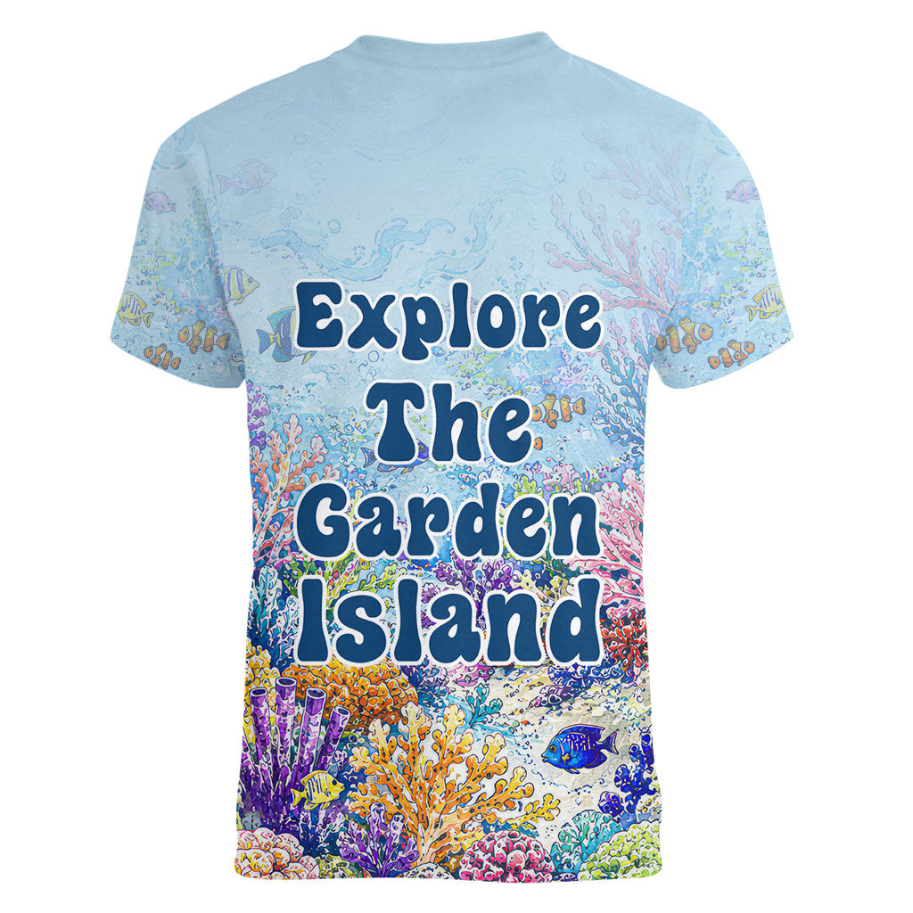 Fiji Taveuni Rainbow Reef Women V-Neck T-Shirt Scuba Diver Vibrant Undersea Coral Garden Watercolor TS04 - Polynesian Pride