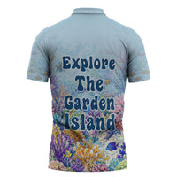 Fiji Taveuni Rainbow Reef Zipper Polo Shirt Scuba Diver Vibrant Undersea Coral Garden Watercolor TS04 - Polynesian Pride