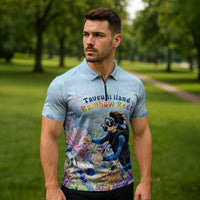Fiji Taveuni Rainbow Reef Zipper Polo Shirt Scuba Diver Vibrant Undersea Coral Garden Watercolor TS04 - Polynesian Pride