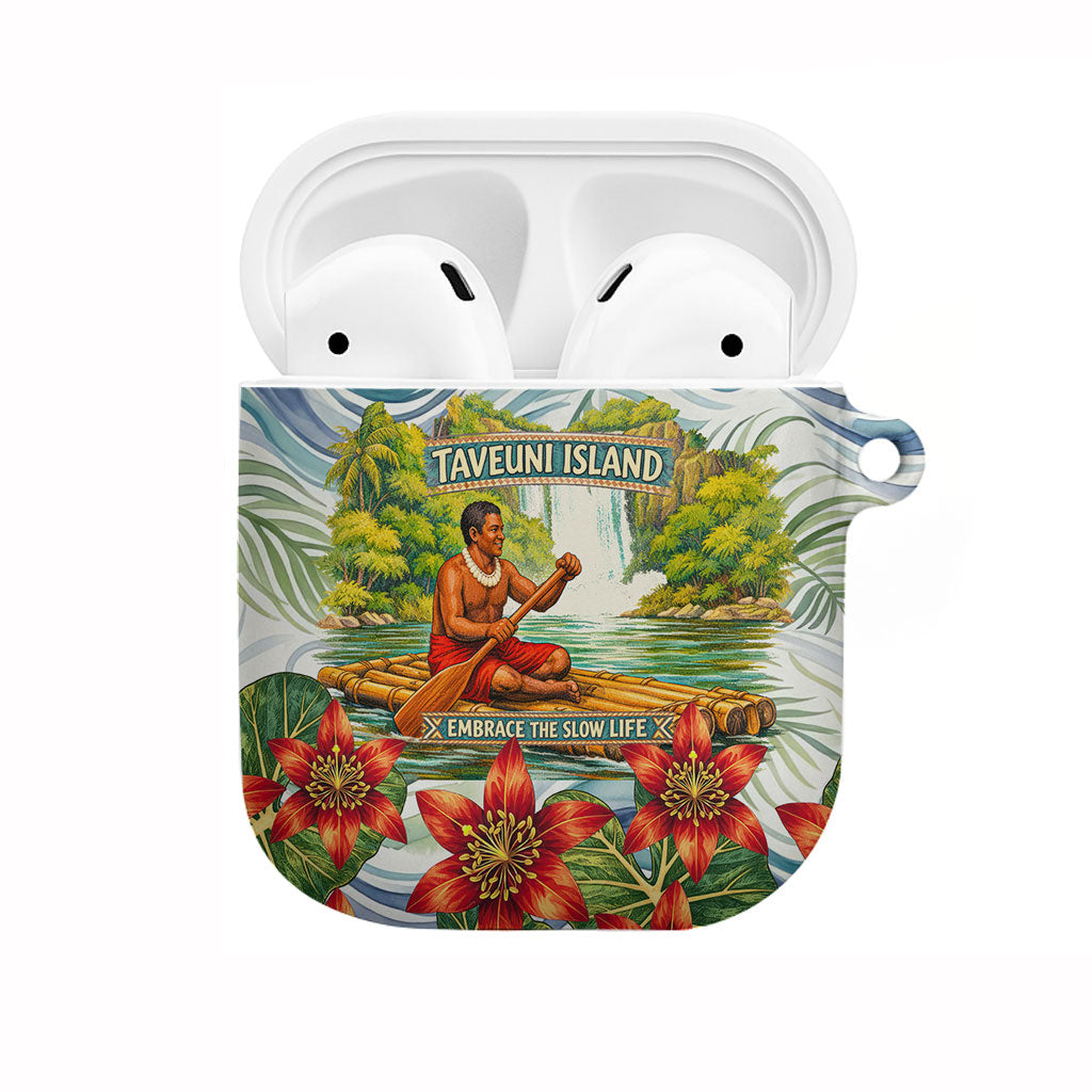 Fiji Taveuni Island Dateline Crossing AirPods Case Tropical Cultural Landscape With Tagimoucia Floral Pattern TS04 White Green - Polynesian Pride