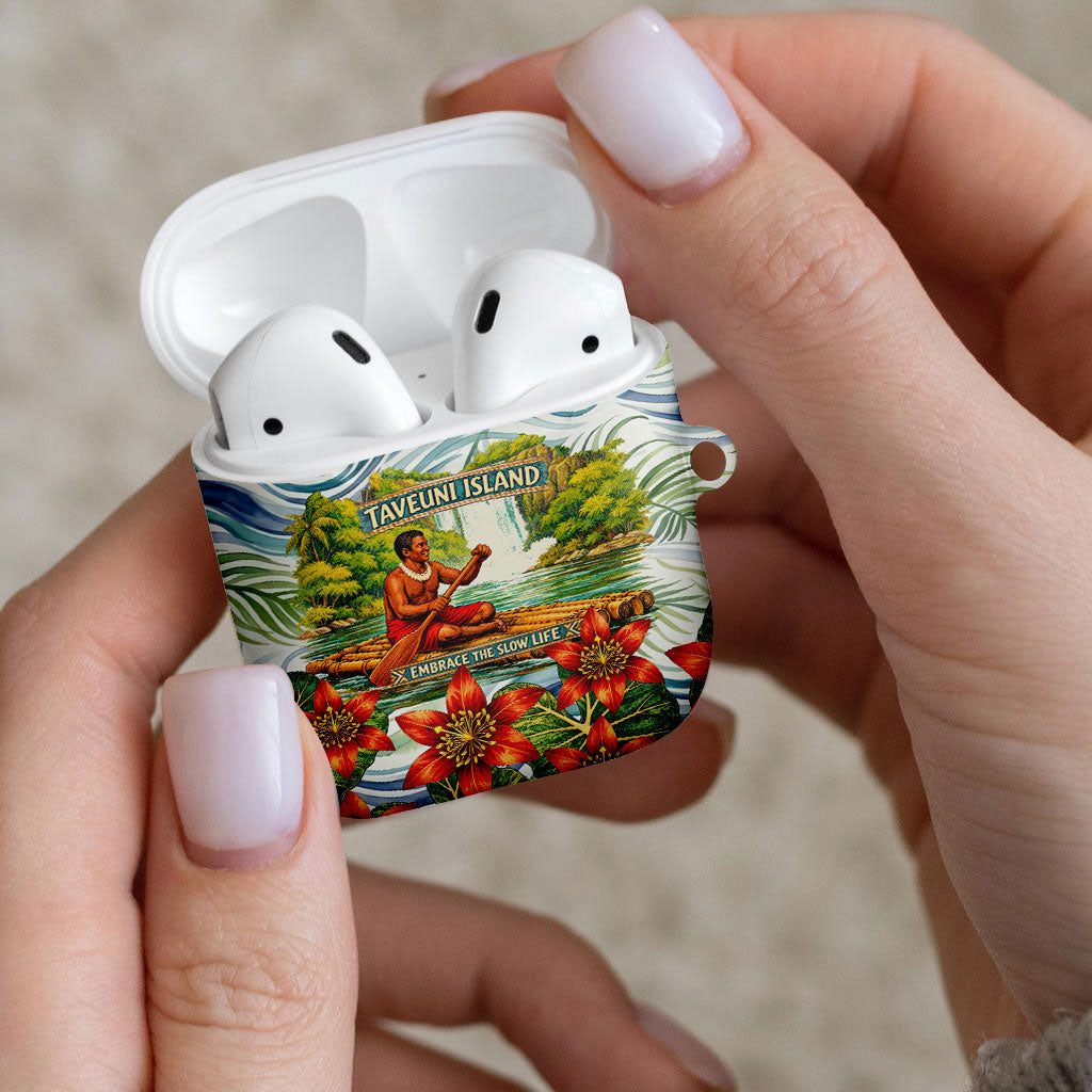 Fiji Taveuni Island Dateline Crossing AirPods Case Tropical Cultural Landscape With Tagimoucia Floral Pattern TS04 - Polynesian Pride