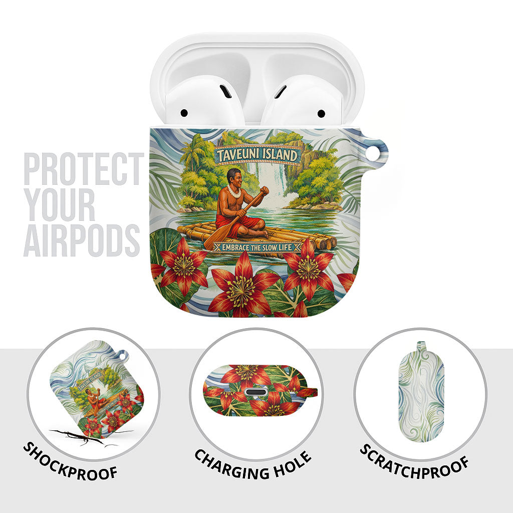 Fiji Taveuni Island Dateline Crossing AirPods Case Tropical Cultural Landscape With Tagimoucia Floral Pattern TS04 - Polynesian Pride