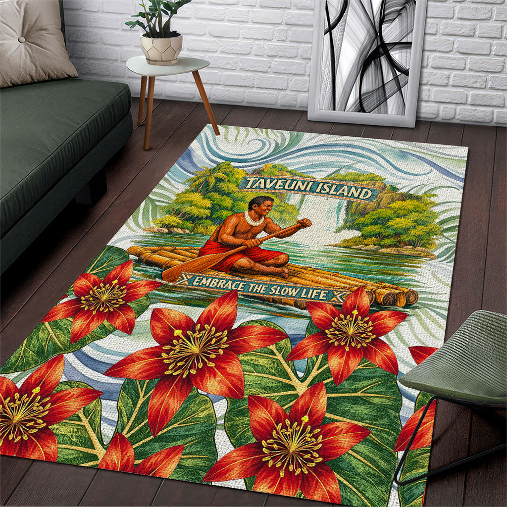 Fiji Taveuni Island Dateline Crossing Area Rug Tropical Cultural Landscape With Tagimoucia Floral Pattern TS04 White Green - Polynesian Pride