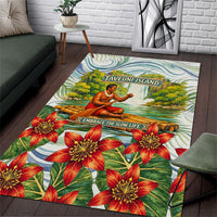Fiji Taveuni Island Dateline Crossing Area Rug Tropical Cultural Landscape With Tagimoucia Floral Pattern TS04 White Green - Polynesian Pride