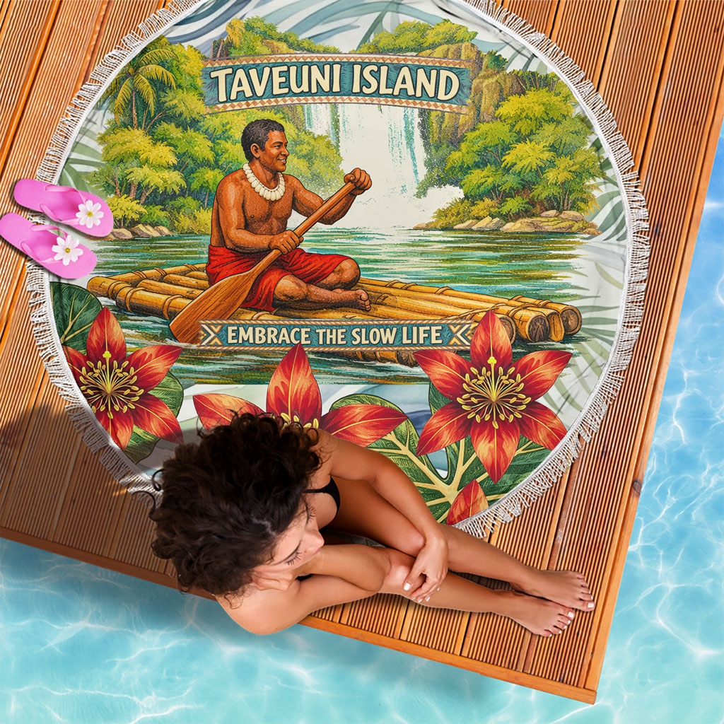 Fiji Taveuni Island Dateline Crossing Beach Blanket Tropical Cultural Landscape With Tagimoucia Floral Pattern TS04 - Polynesian Pride
