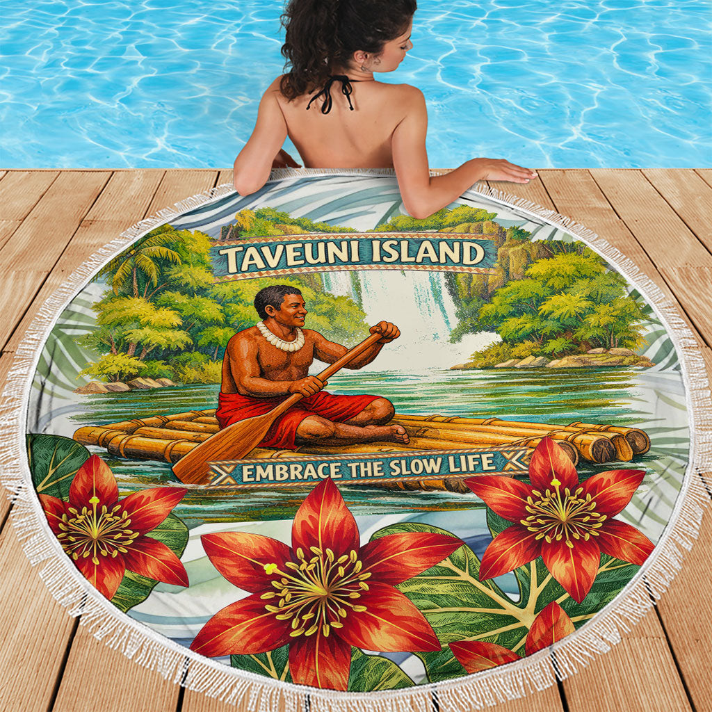 Fiji Taveuni Island Dateline Crossing Beach Blanket Tropical Cultural Landscape With Tagimoucia Floral Pattern TS04 - Polynesian Pride
