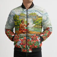 Fiji Taveuni Island Dateline Crossing Bomber Puffer Jacket Tropical Cultural Landscape With Tagimoucia Floral Pattern TS04 - Polynesian Pride