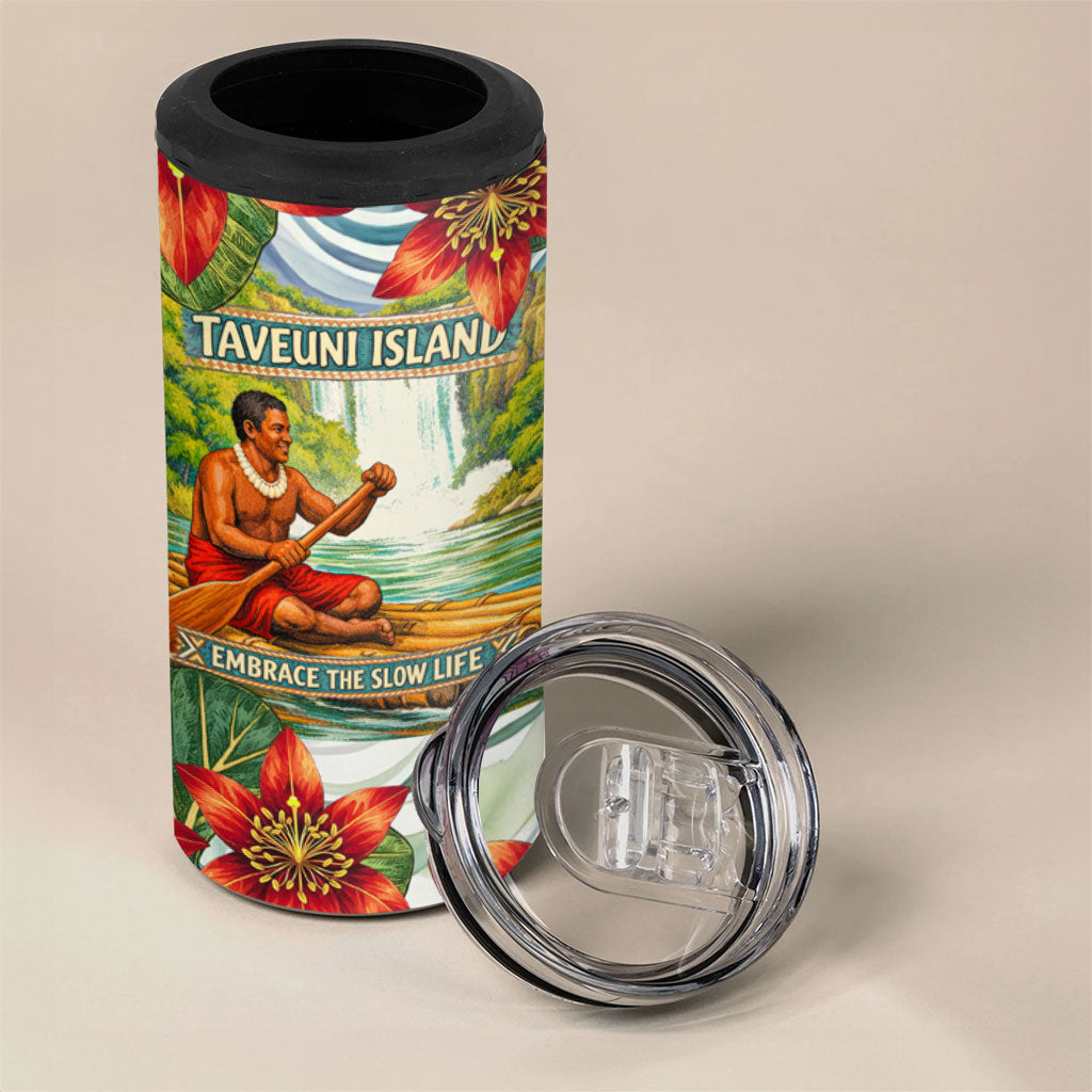 Fiji Taveuni Island Dateline Crossing 4 in 1 Can Cooler Tumbler Tropical Cultural Landscape With Tagimoucia Floral Pattern TS04 - Polynesian Pride