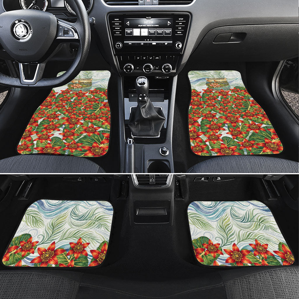 Fiji Taveuni Island Dateline Crossing Car Mats Tropical Cultural Landscape With Tagimoucia Floral Pattern TS04 Set 4pcs White Green - Polynesian Pride