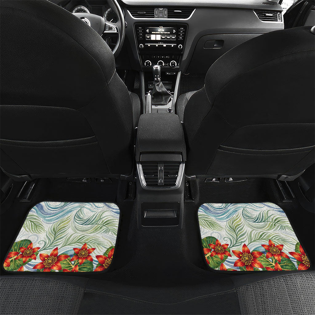 Fiji Taveuni Island Dateline Crossing Car Mats Tropical Cultural Landscape With Tagimoucia Floral Pattern TS04 Set 2pcs - Back White Green - Polynesian Pride
