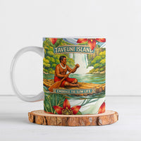 Fiji Taveuni Island Dateline Crossing Ceramic Mug Tropical Cultural Landscape With Tagimoucia Floral Pattern TS04 White Green - Polynesian Pride