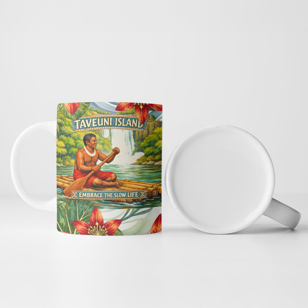 Fiji Taveuni Island Dateline Crossing Ceramic Mug Tropical Cultural Landscape With Tagimoucia Floral Pattern TS04 - Polynesian Pride