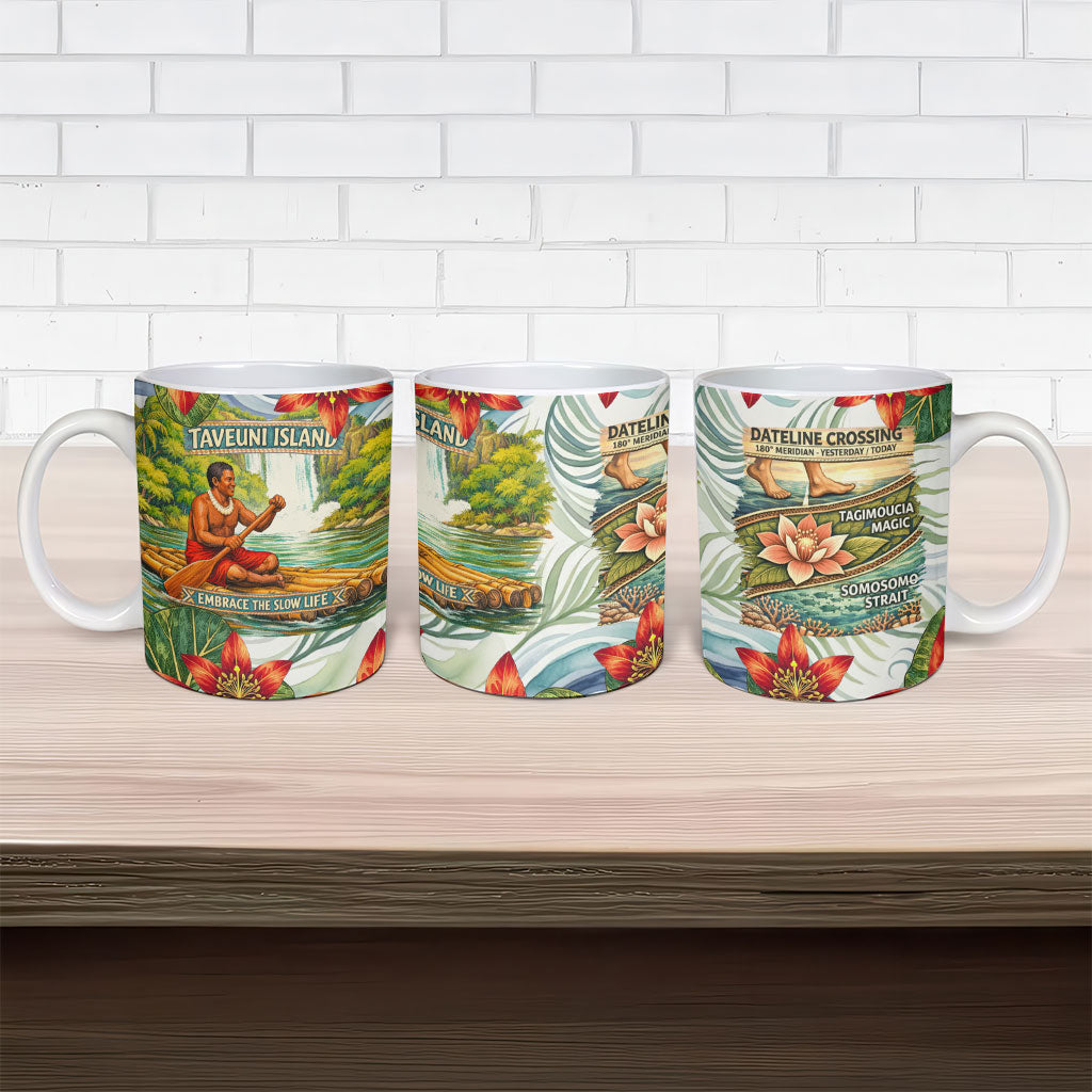 Fiji Taveuni Island Dateline Crossing Ceramic Mug Tropical Cultural Landscape With Tagimoucia Floral Pattern TS04 - Polynesian Pride