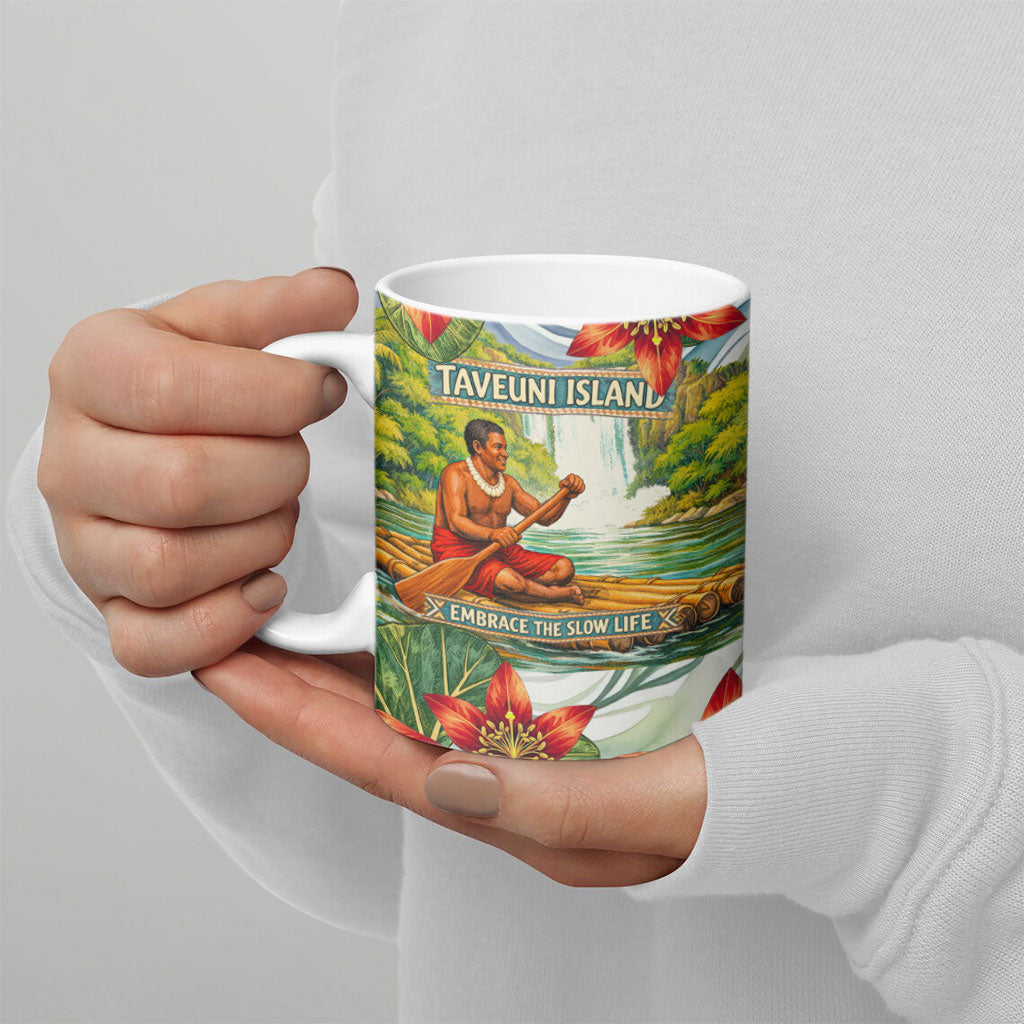 Fiji Taveuni Island Dateline Crossing Ceramic Mug Tropical Cultural Landscape With Tagimoucia Floral Pattern TS04 - Polynesian Pride