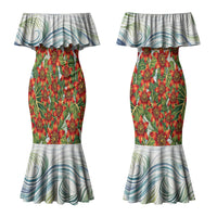 Fiji Taveuni Island Dateline Crossing Couples Matching Mermaid Dress and Long Sleeve Button Shirt Tropical Cultural Landscape With Tagimoucia Floral Pattern TS04 - Polynesian Pride