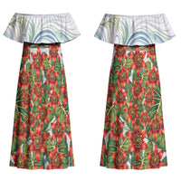 Fiji Taveuni Island Dateline Crossing Couples Matching Off Shoulder Maxi Dress and Hawaiian Shirt Tropical Cultural Landscape With Tagimoucia Floral Pattern TS04 - Polynesian Pride