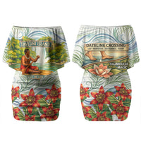 Fiji Taveuni Island Dateline Crossing Couples Matching Off Shoulder Short Dress and Hawaiian Shirt Tropical Cultural Landscape With Tagimoucia Floral Pattern TS04 - Polynesian Pride