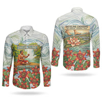 Fiji Taveuni Island Dateline Crossing Couples Matching Puletasi and Long Sleeve Button Shirt Tropical Cultural Landscape With Tagimoucia Floral Pattern TS04 - Polynesian Pride