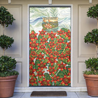 Fiji Taveuni Island Dateline Crossing Door Cover Tropical Cultural Landscape With Tagimoucia Floral Pattern TS04 White Green - Polynesian Pride