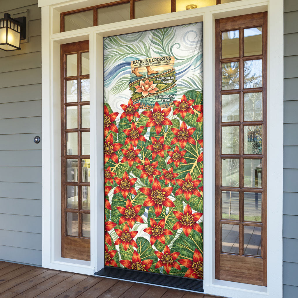 Fiji Taveuni Island Dateline Crossing Door Cover Tropical Cultural Landscape With Tagimoucia Floral Pattern TS04 - Polynesian Pride