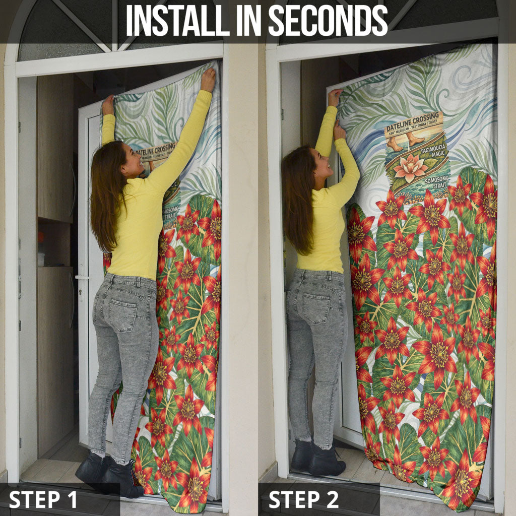 Fiji Taveuni Island Dateline Crossing Door Cover Tropical Cultural Landscape With Tagimoucia Floral Pattern TS04 - Polynesian Pride
