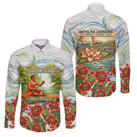 Fiji Taveuni Island Dateline Crossing Family Matching Long Sleeve Bodycon Dress and Hawaiian Shirt Tropical Cultural Landscape With Tagimoucia Floral Pattern TS04 Dad's Shirt - Long Sleeve White Green - Polynesian Pride