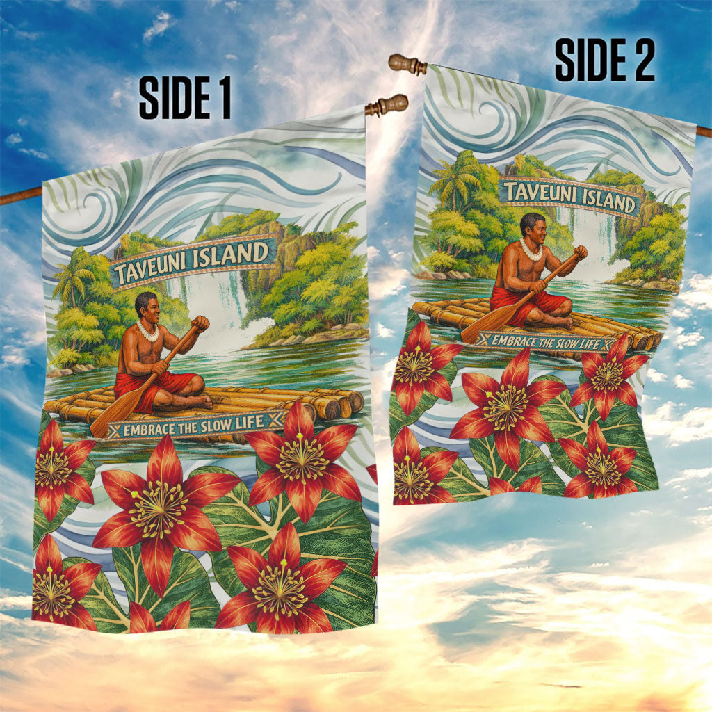 Fiji Taveuni Island Dateline Crossing Garden Flag Tropical Cultural Landscape With Tagimoucia Floral Pattern TS04 - Polynesian Pride