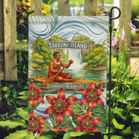 Fiji Taveuni Island Dateline Crossing Garden Flag Tropical Cultural Landscape With Tagimoucia Floral Pattern TS04 Garden Flag White Green - Polynesian Pride