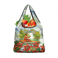 Fiji Taveuni Island Dateline Crossing Grocery Bag Tropical Cultural Landscape With Tagimoucia Floral Pattern TS04 1-pack One Size White Green - Polynesian Pride