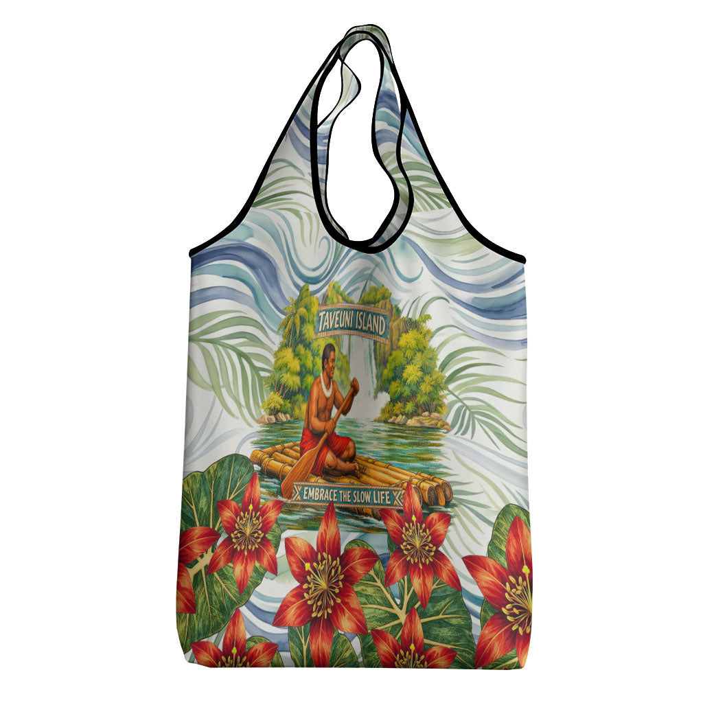 Fiji Taveuni Island Dateline Crossing Grocery Bag Tropical Cultural Landscape With Tagimoucia Floral Pattern TS04 - Polynesian Pride