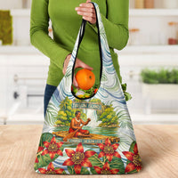 Fiji Taveuni Island Dateline Crossing Grocery Bag Tropical Cultural Landscape With Tagimoucia Floral Pattern TS04 - Polynesian Pride