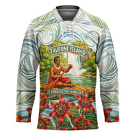 Fiji Taveuni Island Dateline Crossing Hockey Jersey Tropical Cultural Landscape With Tagimoucia Floral Pattern TS04 Unisex White Green - Polynesian Pride