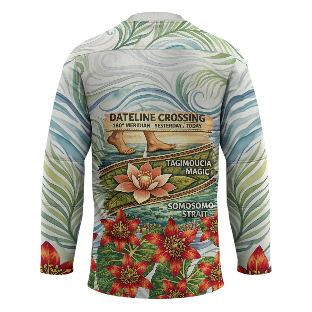 Fiji Taveuni Island Dateline Crossing Hockey Jersey Tropical Cultural Landscape With Tagimoucia Floral Pattern TS04 - Polynesian Pride
