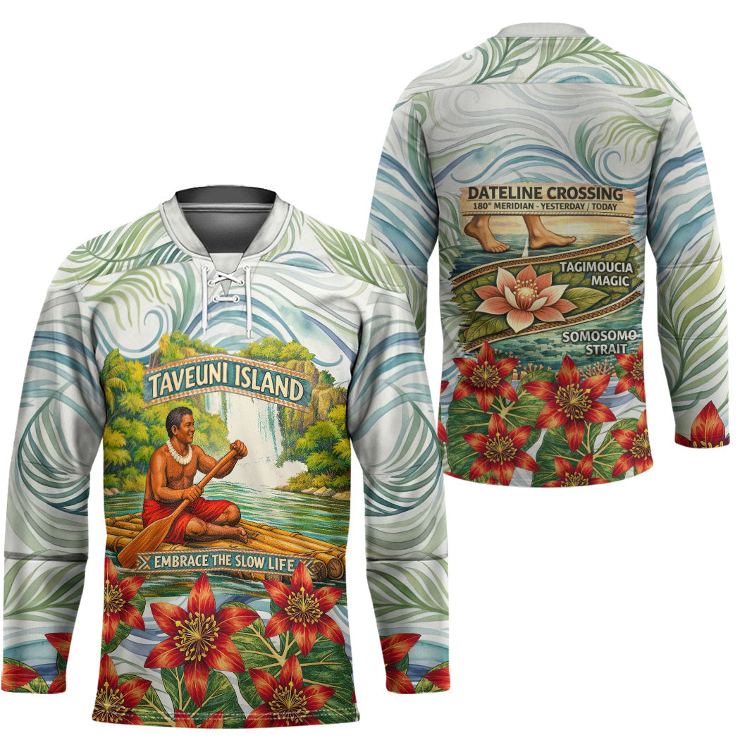 Fiji Taveuni Island Dateline Crossing Hockey Jersey Tropical Cultural Landscape With Tagimoucia Floral Pattern TS04 - Polynesian Pride
