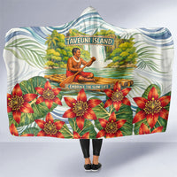 Fiji Taveuni Island Dateline Crossing Hooded Blanket Tropical Cultural Landscape With Tagimoucia Floral Pattern TS04 One Size White Green - Polynesian Pride