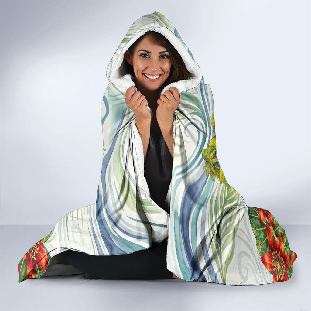 Fiji Taveuni Island Dateline Crossing Hooded Blanket Tropical Cultural Landscape With Tagimoucia Floral Pattern TS04 - Polynesian Pride