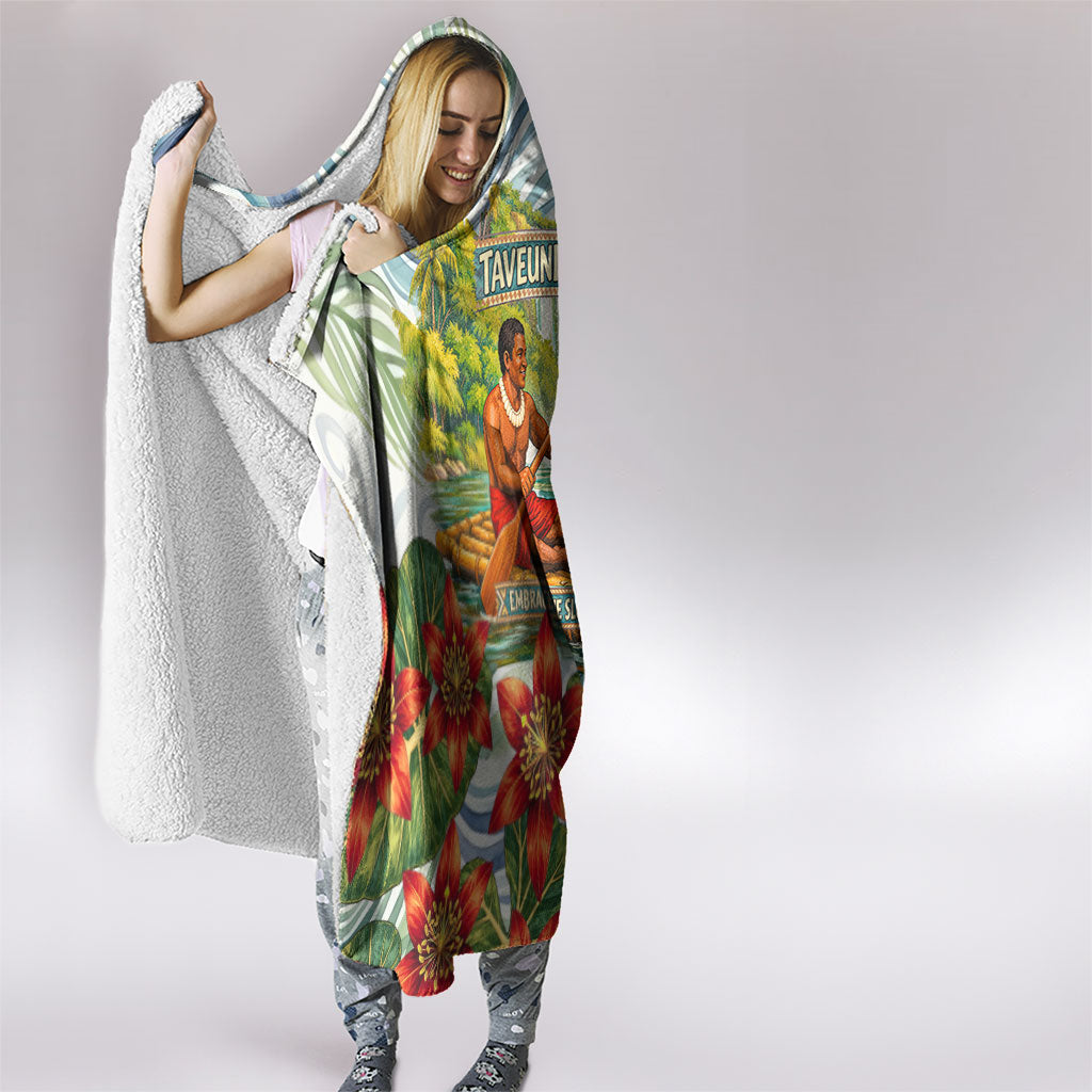 Fiji Taveuni Island Dateline Crossing Hooded Blanket Tropical Cultural Landscape With Tagimoucia Floral Pattern TS04 - Polynesian Pride