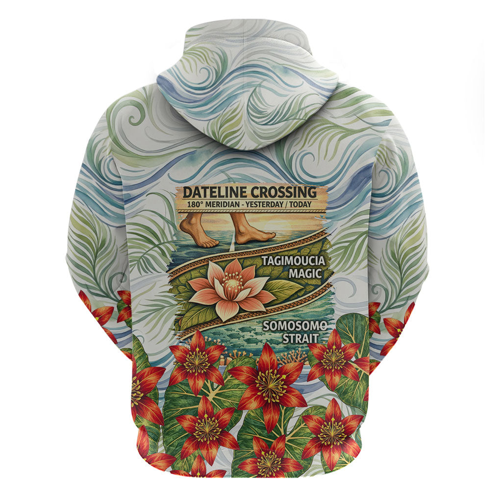 Fiji Taveuni Island Dateline Crossing Hoodie Tropical Cultural Landscape With Tagimoucia Floral Pattern TS04 - Polynesian Pride