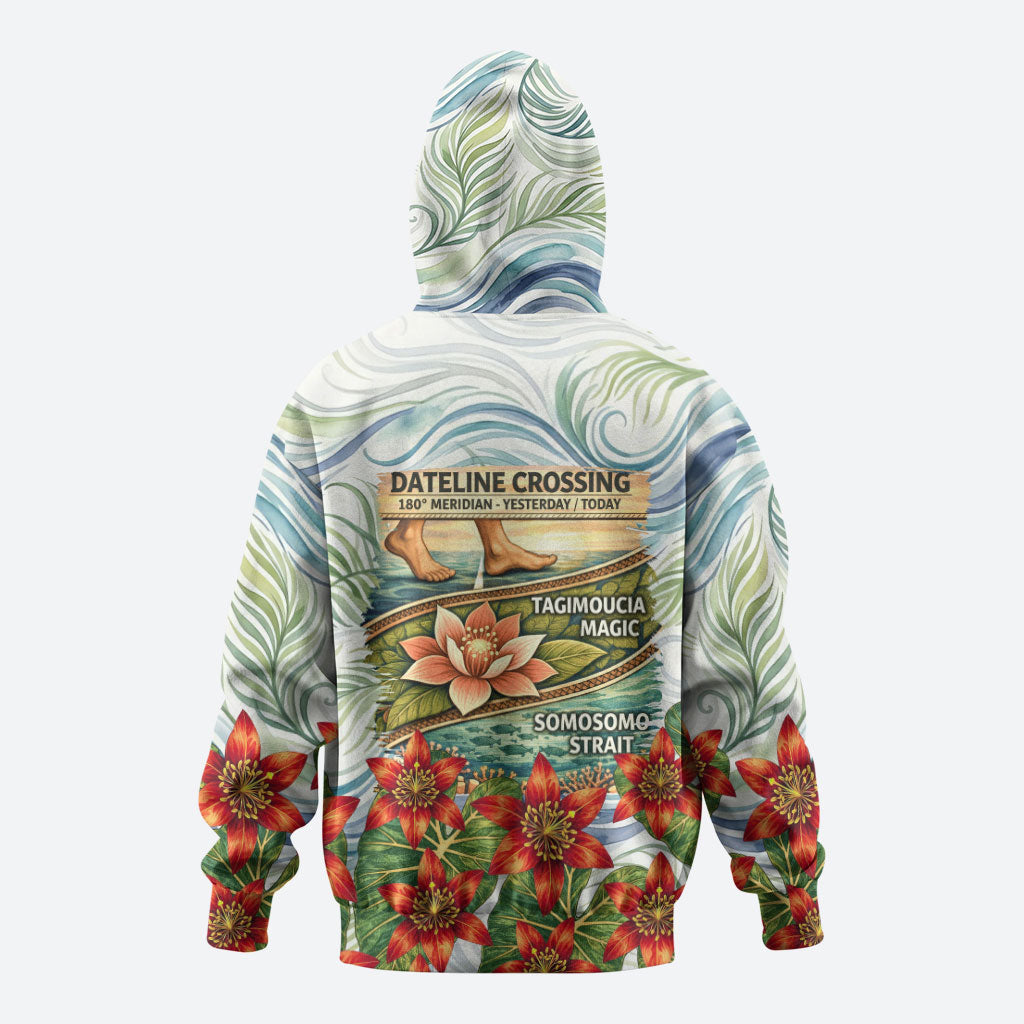 Fiji Taveuni Island Dateline Crossing Hoodie Tropical Cultural Landscape With Tagimoucia Floral Pattern TS04 - Polynesian Pride
