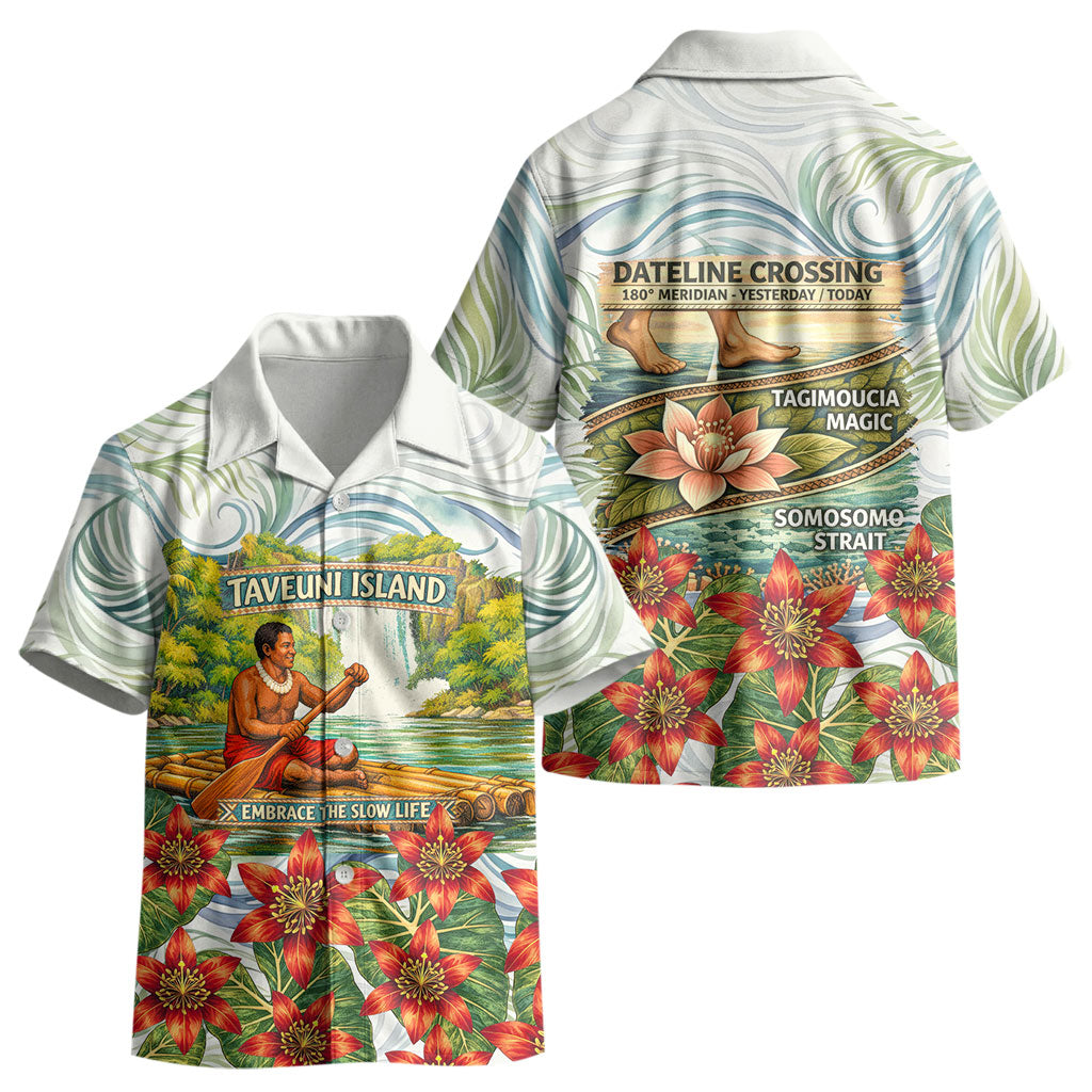 Fiji Taveuni Island Dateline Crossing Kid Hawaiian Shirt Tropical Cultural Landscape With Tagimoucia Floral Pattern TS04 - Polynesian Pride