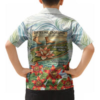 Fiji Taveuni Island Dateline Crossing Kid Hawaiian Shirt Tropical Cultural Landscape With Tagimoucia Floral Pattern TS04 - Polynesian Pride