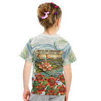 Fiji Taveuni Island Dateline Crossing Kid T Shirt Tropical Cultural Landscape With Tagimoucia Floral Pattern TS04 - Polynesian Pride
