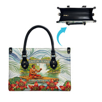 Fiji Taveuni Island Dateline Crossing Leather Bag Tropical Cultural Landscape With Tagimoucia Floral Pattern TS04 - Polynesian Pride