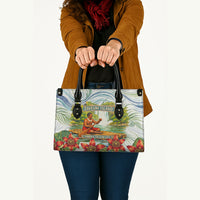 Fiji Taveuni Island Dateline Crossing Leather Bag Tropical Cultural Landscape With Tagimoucia Floral Pattern TS04 - Polynesian Pride